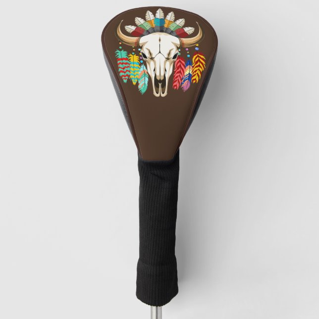 Buffalo Skull Native American Emblem Golf Headcover (Vorderseite)