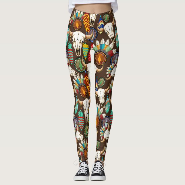 Buffalo Skull Native American Emblem Leggings (Vorderseite)