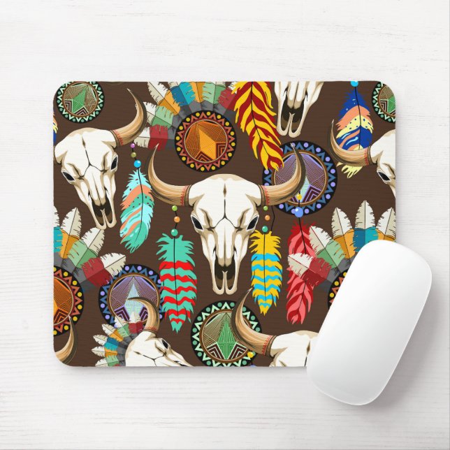 Buffalo Skull Native American Emblem Mousepad (Mit Mouse)