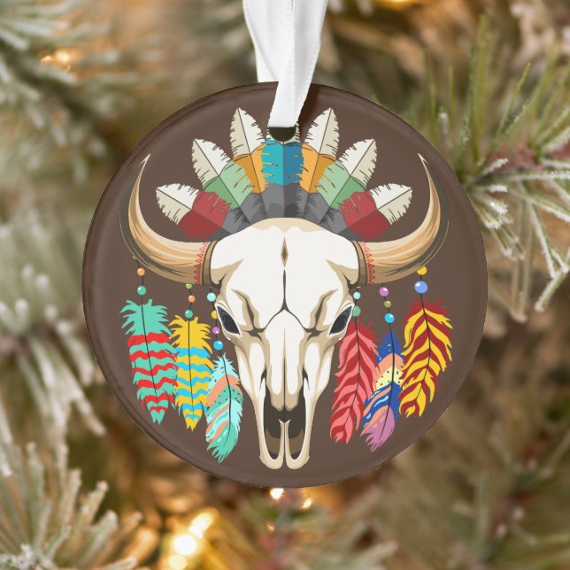 Buffalo Skull Native American Emblem Ornament (Baum)
