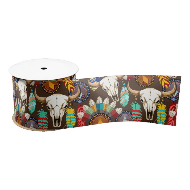 Buffalo Skull Native American Emblem Satinband (Spule)