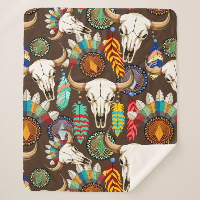 Buffalo Skull Native American Emblem Sherpadecke (Vorderseite)