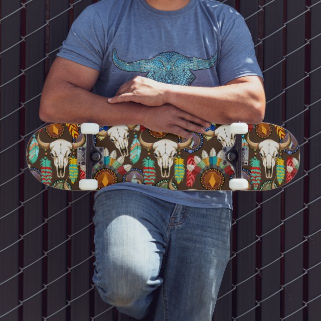 Buffalo Skull Native American Emblem Skateboard (Außenbereich 3)