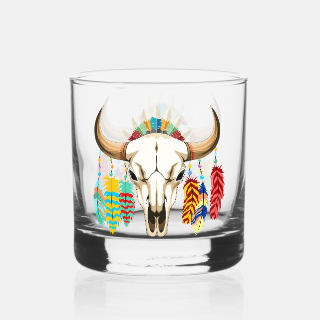 Buffalo Skull Native American Emblem Whiskyglas (Vorderseite)