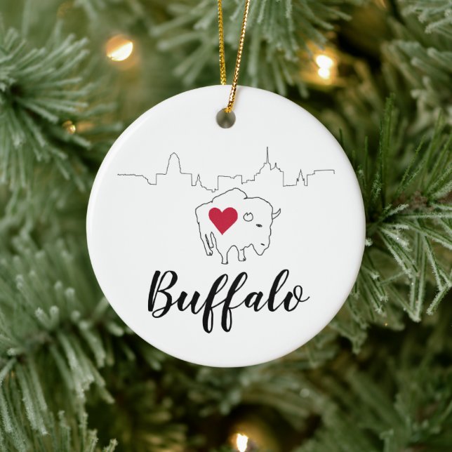 Buffalo-Skyline-Illustrationskunst Keramik Ornament (Baum)