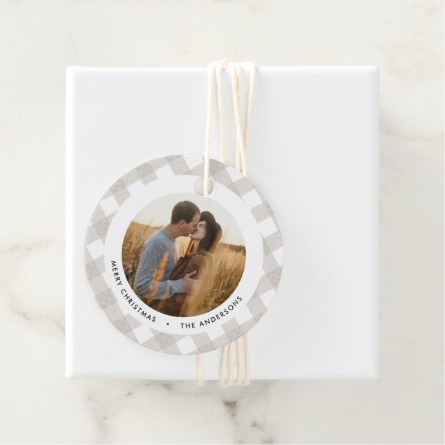 Buffalo tartan Modernes natürliches Foto Weihnacht Geschenkanhänger (Beispiel)