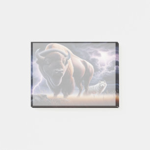Buffalo und Wolf im Gewitter mit Blitzen Post-it Klebezettel
