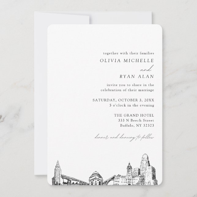 Buffalo Wedding Elegante Skyline Einladung (Vorderseite)