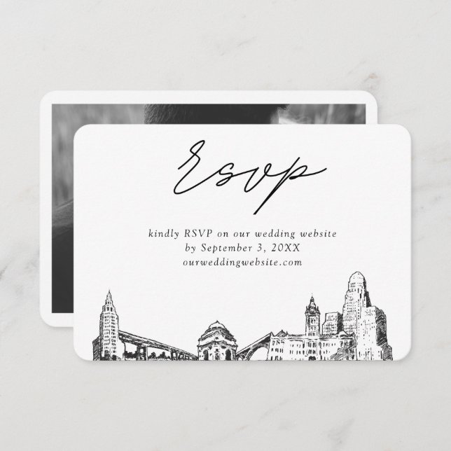 Buffalo Wedding Minimalistisch Sketch UAWG Begleitkarte (Vorne/Hinten)