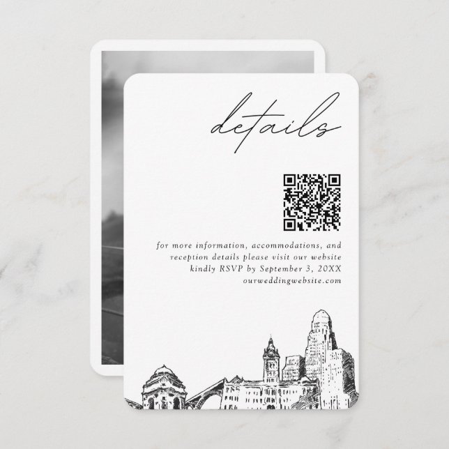 Buffalo Wedding Modern Details QR Code Begleitkarte (Vorne/Hinten)