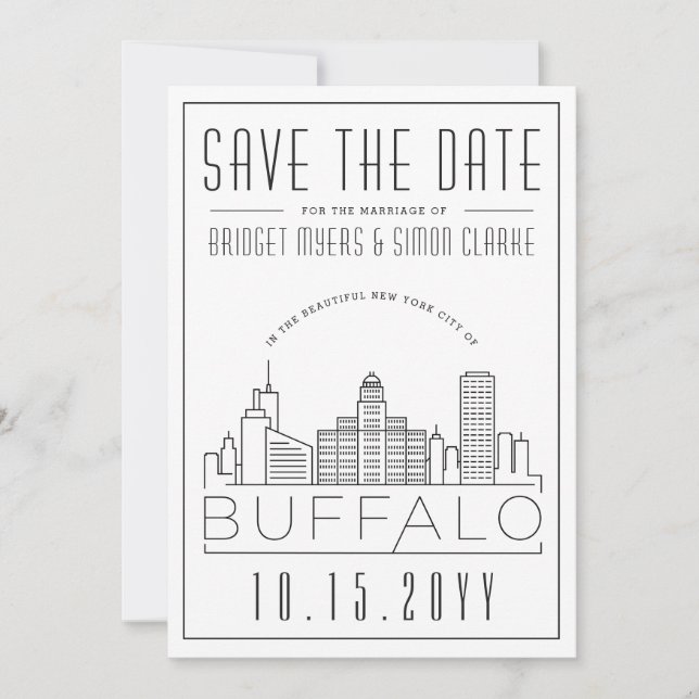 Buffalo Wedding | Stilisierte Skyline Save the Dat Einladung (Vorderseite)