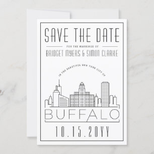 Buffalo Wedding   Stilisierte Skyline Save the Dat Einladung