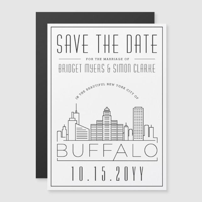Buffalo Wedding | Stilisierte Skyline Save the Dat Magneteinladung (Vorne/Hinten)