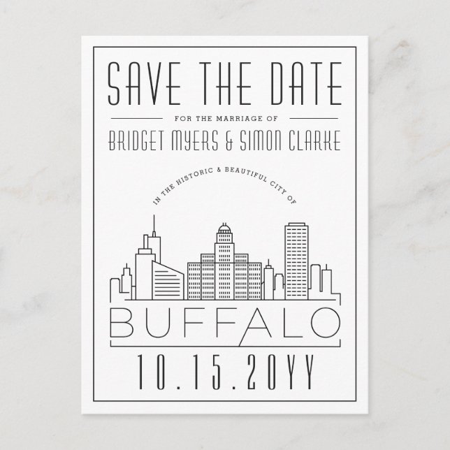 Buffalo Wedding | Stilisierte Skyline Save the Dat Postkarte (Vorderseite)
