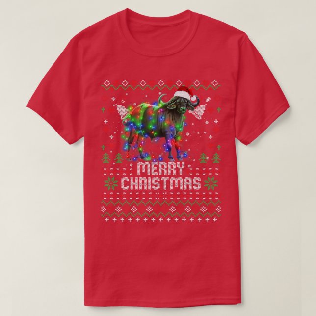 Buffalo Weihnachtsmannmütze Weihnachtsbaum Leuchtt T-Shirt (Design vorne)