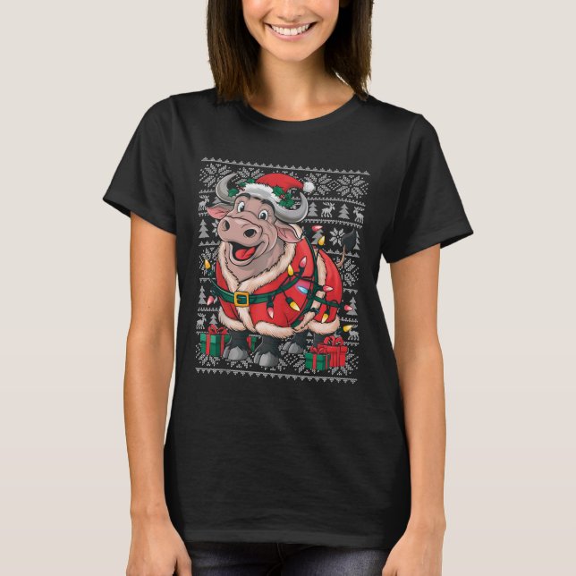 Buffalo Xmas Sweater Style Ugly Santa Buffalo Chri T-Shirt (Vorderseite)