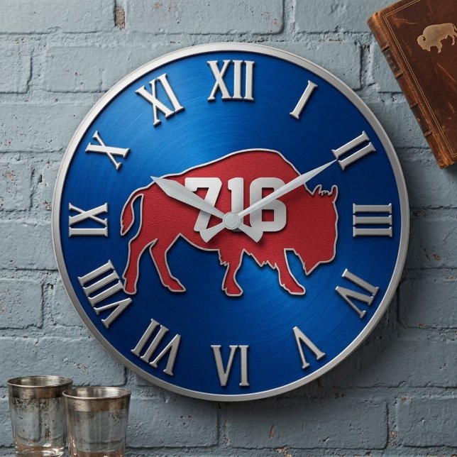 BuffaloNew York 716 Area Code Blue & Red Metal  Große Wanduhr (Von Creator hochgeladen)