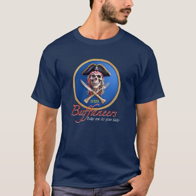 "Buffaneers" Piratenschädel für Kreuzfahrtschiffe T-Shirt (Vorderseite)
