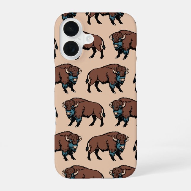 Büffel-Bison-Muster iPhone 16 Hülle (Rückseite)