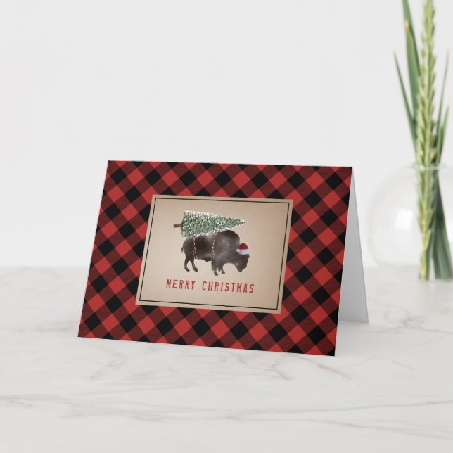 Büffel Bison Santa Frohe Weihnachten Baum Rustikal (Vorderseite)