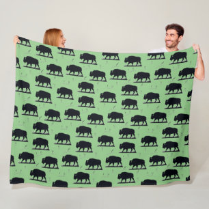Büffel Bison Silhouette Grasland Muster Fleecedecke