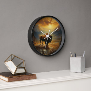 Büffel Bison Sonnenuntergang Silhouette  Uhr