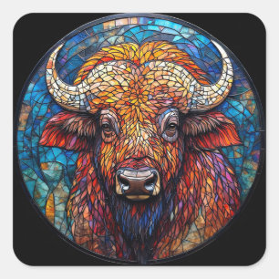 Büffel-Buntglas-Kunstwerk Quadratischer Aufkleber