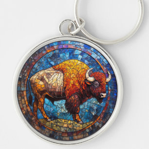 Büffel-Buntglas-Kunstwerk Schlüsselanhänger