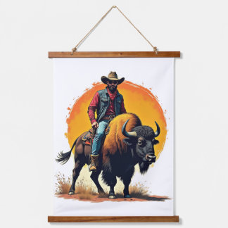 Büffel-Cowboy-Geschenk Wandteppich Mit Holzrahmen