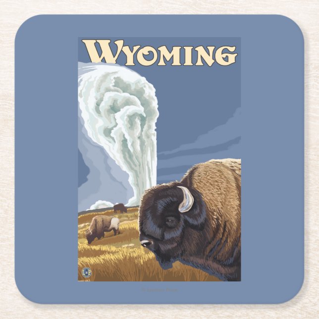 Büffel durch altes zuverlässiges Vintages Rechteckiger Pappuntersetzer (Vorderseite)