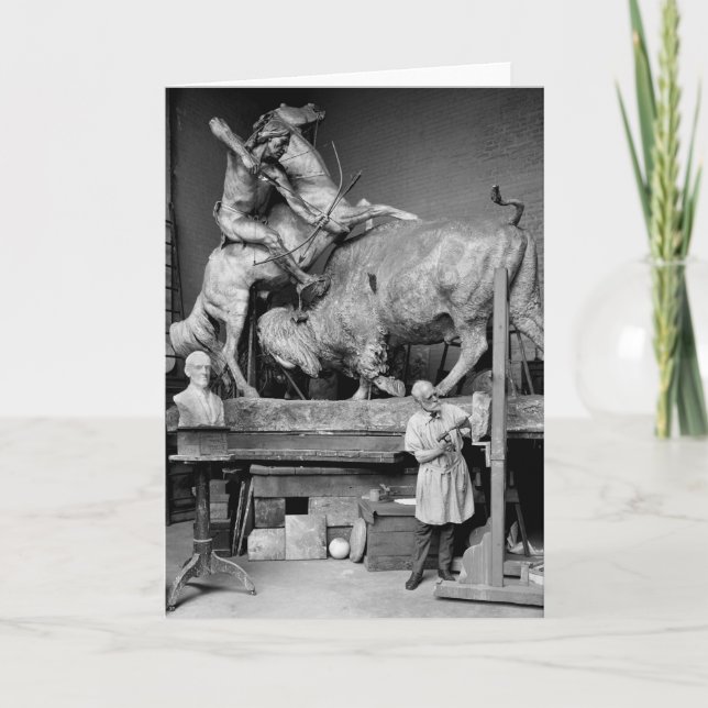 Büffel-Jagd-Skulptur, frühe 1900s Karte (Vorderseite)