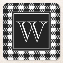 Büffel kariert Ihre Farbe u. Monogramm Rechteckiger Pappuntersetzer