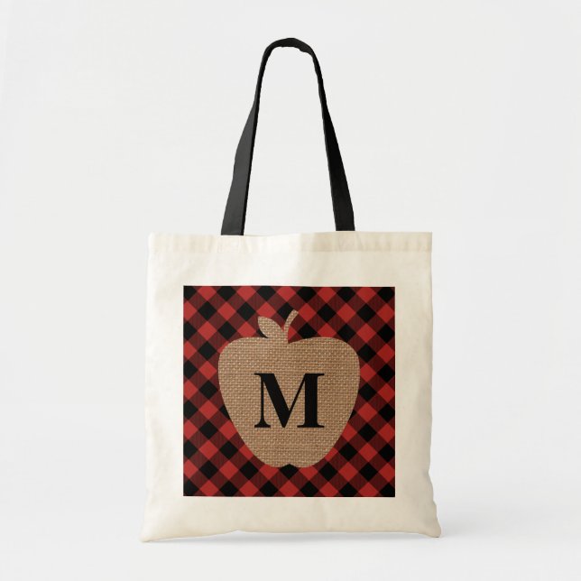 Büffel-karierte Monogramm-Apple-Lehrer-Tasche Tragetasche (Vorne)