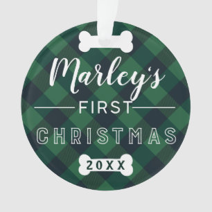 Büffel-kariertes Foto des Haustieres erster grüner Ornament