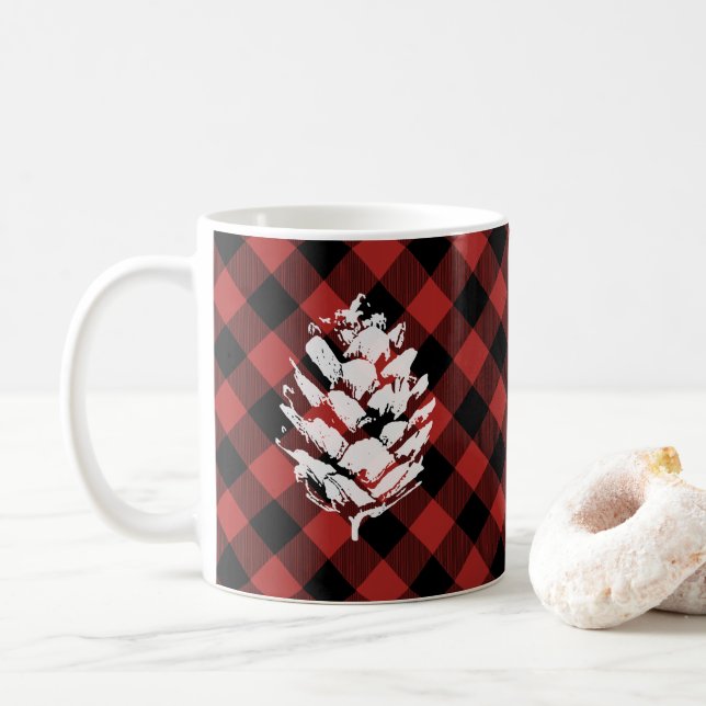 Büffel kariertes Pinecone Tasse (Mit Donut)