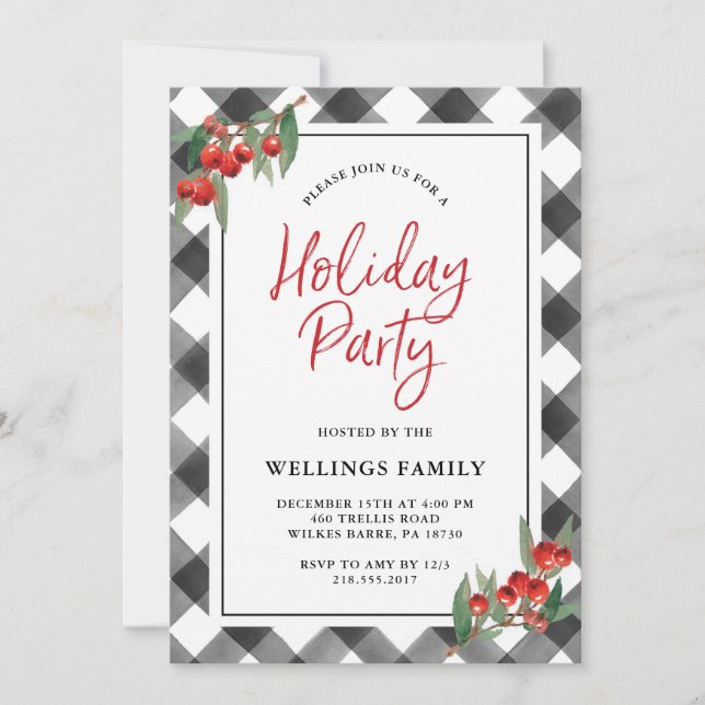 Büffel-Karo-kariertes schwarzes u. weißes Einladung (Vorderseite)