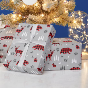 Büffel-Karo-Waldtiere-Muster Geschenkpapier