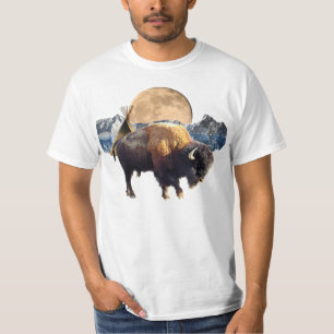 Büffel-, Mond-u. TeePee-Tier-Kunst-T - Shirt