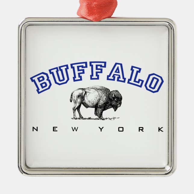 Büffel, NY - Bison Silbernes Ornament (Vorne)