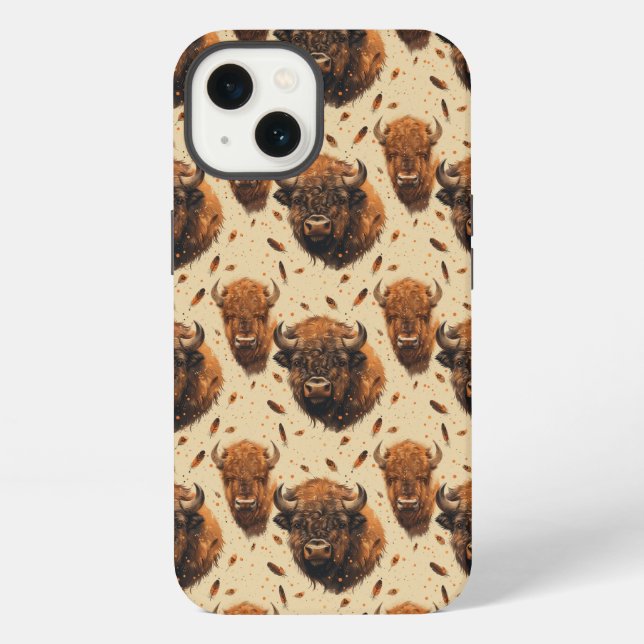 Büffel- und Feder-Design-iPhone-Etasche / iPad-Hül iPhone Hülle (Rückseite)