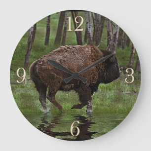 Büffel und Wald, Bison-Liebhaber Design Große Wanduhr