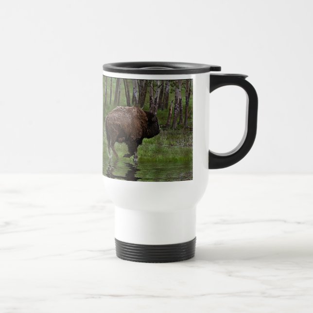 Büffel und Wald, Bison-Liebhaber Design Reisebecher (Rechts)