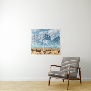 Büffel unter den großartigen Teton Bergen Wandteppich