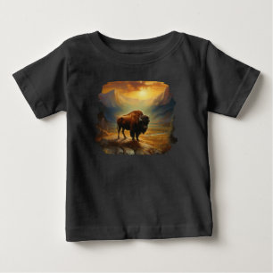 Büffel Wisent Sonnenuntergang Silhouette Baby T-shirt