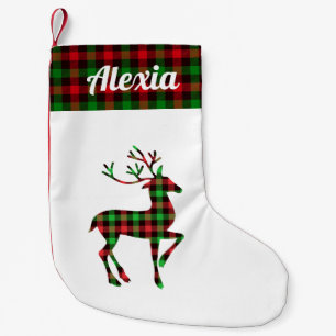 Büffelgrüne karierte Rentiere personalisierter N Kleiner Weihnachtsstrumpf