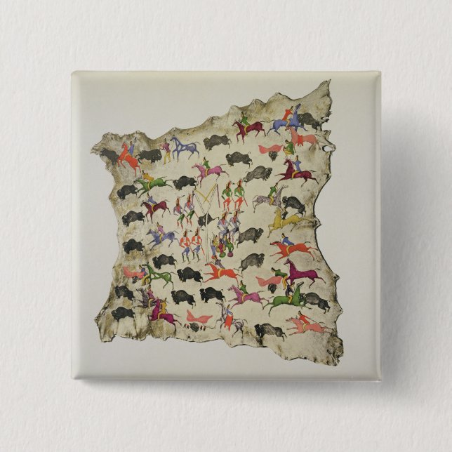 Büffeljagd (Pigment auf Elchhaut) Button (Vorderseite)
