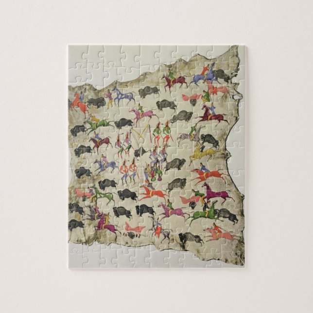 Büffeljagd (Pigment auf Elchhaut) Puzzle (Vertikal)