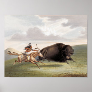 Büffeljagd, Verfolgungsjagd (1884) Chromolithograf Poster