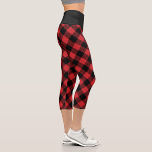 Büffelkariert Schwarz-Rot Kariertes Muster Capri Leggings