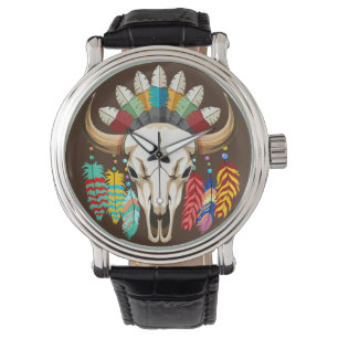Büffelschädel-Emblem der amerikanischen Ureinwohne Armbanduhr